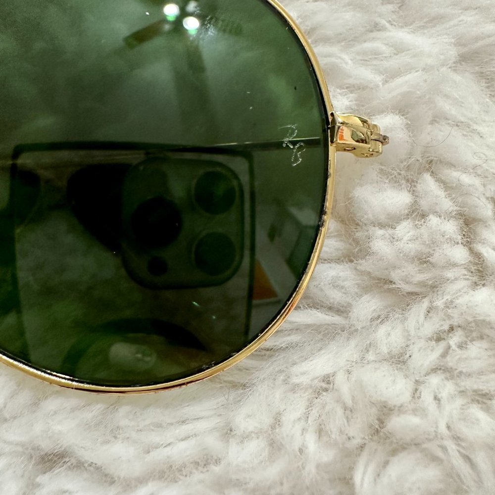 New RAY-BAN Large Metal Aviator Sunglasses Gold Frame Light Green Gradient Lens - Picture 3 of 11